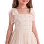 Vestido Tule Bordado Bege Alça Laço Petit Cherie