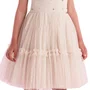 Vestido Tule Bordado Bege Alça Laço Petit Cherie