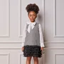 Vestido Tweed Peid Poule Perto e Branco Babado Tule Anime